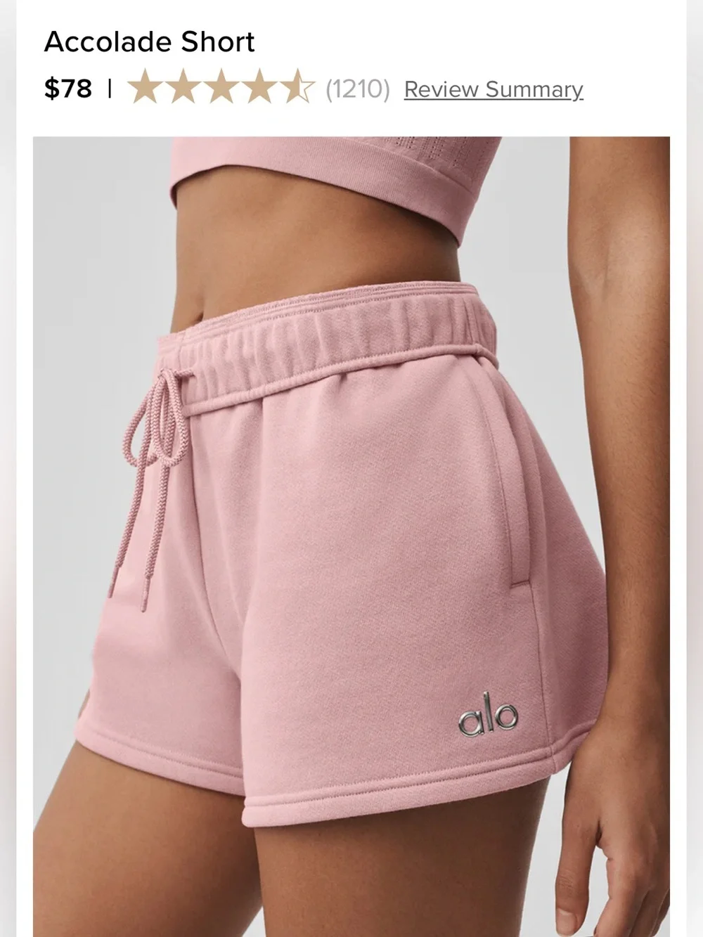 ALO Yoga Women’s Dusty Pink Ribbed Waist Athletic Shorts